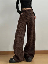 Brown leopard print wide leg high waist pants made from soft fabric for stylish casual wear
