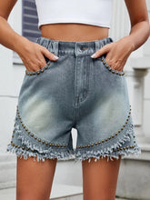 Raw Hem Studded Denim Shorts Medium