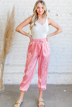 Pink leopard print satin joggers with drawstring waistband machine wash cold satin leopard print joggers