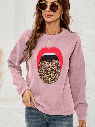 Round Neck Dropped Shoulder MAMA Graphic Sweatshirt Dusty Pink Woman Sweatshirts