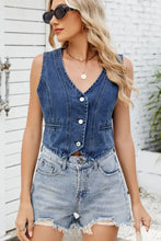 Button Down V-Neck Denim Vest Woman Denim Tops