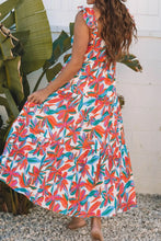 Floral Ruffled Strap V Neck Maxi Dress