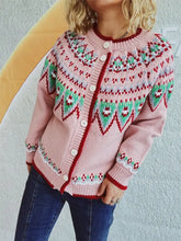 Contrast Geometric Round Neck Long Sleeve Cardigan Casual Dresses