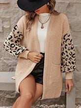 Pocketed Leopard Open Front Cardigan Woman Outerwear