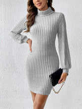 Turtleneck Long Sleeve Mini Dress Light Gray