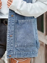 Button Up Sleeveless Denim Jacket with Pockets Woman Outerwear