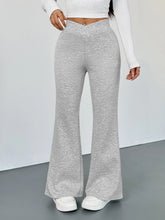 Gray heathered high waisted flare leg pants made from soft stretchy fabric for comfortable wear and stylish fit