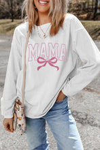 MAMA Bow Round Neck Long Sleeve Sweatshirt White
