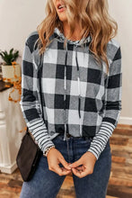 Plaid Drawstring Long Sleeve Hoodie Woman Sweatshirts