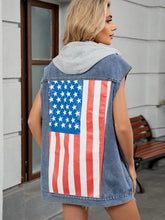 Button Down US Flag Denim Vest With Hat
