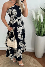 Smocked Printed Halter Neck Dress Black