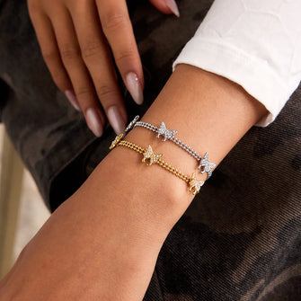 2-Piece Inlaid Zircon Butterfly Bracelet Gold One Size
