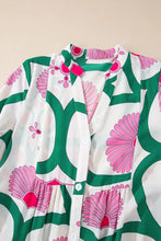 Printed Notched Long Sleeve Maxi Dress Woman Maxi Dress