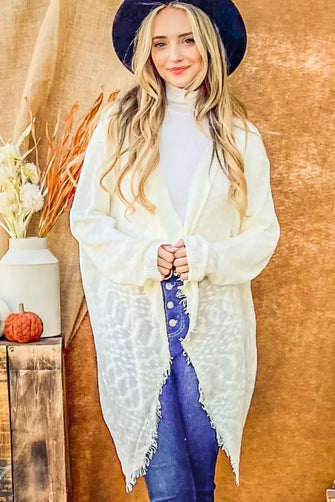 And The Why Textured Knit Fringe Hem Cardigan Ivory Woman Outerwear