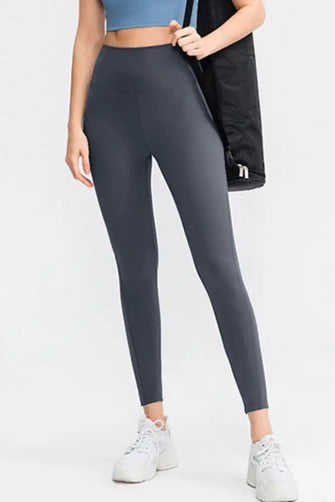 Slim Fit Wide Waistband Long Sports Pants Dark Gray Woman Leggings