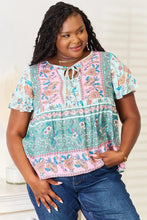 Perfee Floral Tie Neck Short Sleeve Blouse Multicolor Woman Blouses