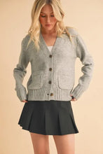 Heather gray cardigan with ribbed hem button and pockets