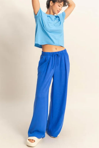 HYFVE Elasticized Waist Wide Leg Pants COBALT