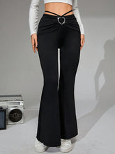 Tie-Back Flare Pants with Heart Buckle Black