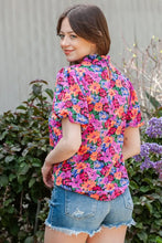 Floral Print Puff Sleeve Round Neck Blouse Woman Blouses