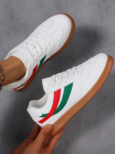 Lace Up Flat Sneakers with Stripe Accent Woman Sneakers