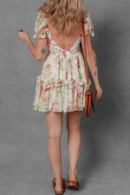 Floral Bubble Sleeve Sweetheart Neck Ruffle Mini Dress