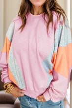 Color Block Round Neck Long Sleeve Sweatshirt Blush Pink Woman Sweatshirts