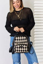 David Jones Argyle Pattern PU Leather Backpack Backpacks
