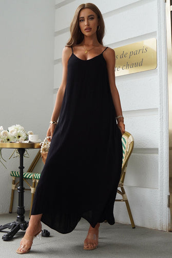 Devine Spaghetti Strap Maxi Dress Black Woman Maxi Dress