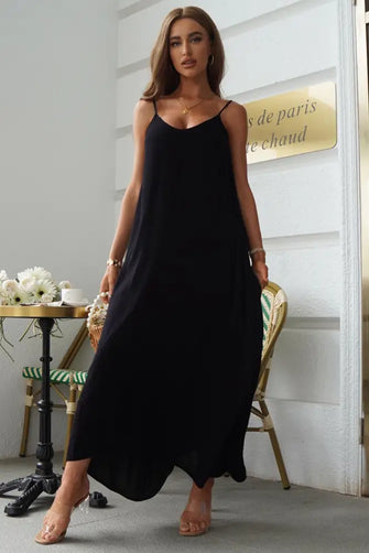 Devine Spaghetti Strap Maxi Dress Black Woman Maxi Dress