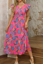 Boho Floral V Neck Ruffle Tiered Dress Casual Dresses