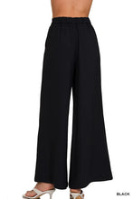 Black zenana relaxed fit wide-leg pants with elastic waistband and high-waisted design for comfortable wear