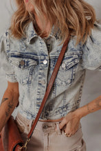 Wash Buttoned Chest Pocket Puff Sleeve Denim Jacket