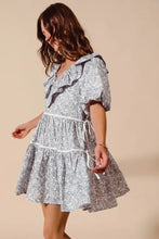 SO ME Cotton Printed Ruffle V Neckline Dress with Side Tie Casual Dresses