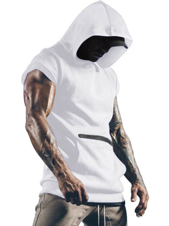 Men's Plus Size Kangaroo Pocket Hooded Tank White