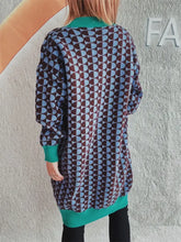 Contrast Trim Geometric Button Down Cardigan Casual Dresses