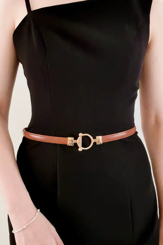 Toggle Buckle Skinny PU Belt Caramel One Size Belts