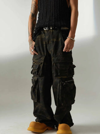 Men's Camo Multi-Pocket Cargo Pants Camouflage Green