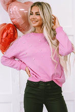 Pearl Round Neck Dropped Shoulder Sweatshirt Woman Sweatshirts
