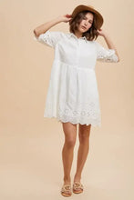 Annie Wear Embroidered Scallop Edge Detail Mini Shirt Dress Casual Dresses