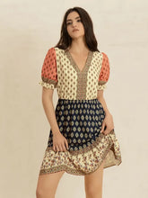 Printed V-Neck Short Sleeve Dress Casual Dresses