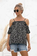 Printed Cold-Shoulder Frill Trim Blouse Black Woman Blouses