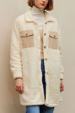 Collared Neck Long Sleeve Longline Teddy Jacket Woman Outerwear