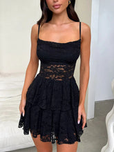Devine Lace-Up Layered Lace Mini Cami Dress