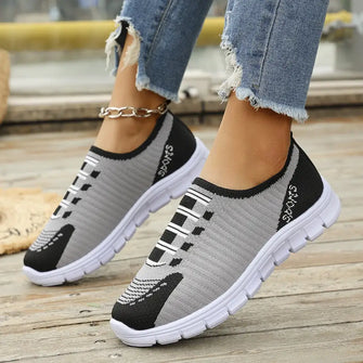 Breathable Mesh Round Toe Sneakers Black Woman Sneakers