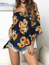 Floral Print Off-Shoulder Flounce Sleeve Blouse Woman Blouses