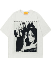 Men's Vintage Graphic Round Neck T-Shirt Flower Gray