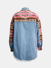 Geometric Collared Neck Long Sleeve Shacket Woman Outerwear