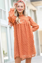 And The Why Lovely Ruffle Shoulder with Textured Woven Dress Camel Casual Dresses
