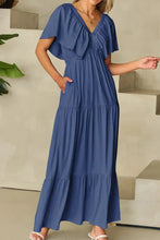 Ruffled V-Neck Short Sleeve Maxi Dress Woman Maxi Dress